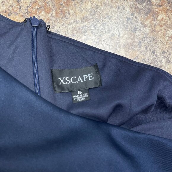 Xscape Carrie Techno Scuba One Shoulder Knee Length Ruffle Dress Blue 6 - Picture 8 of 11